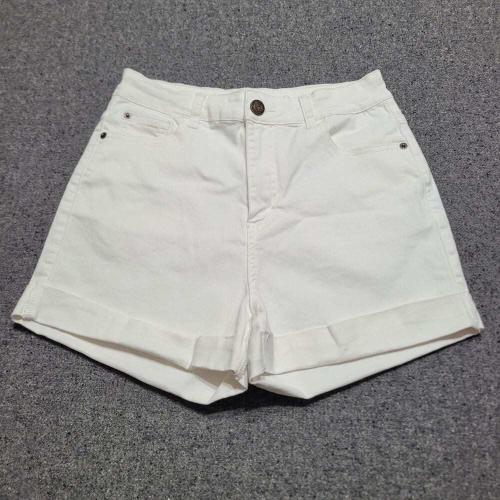 Born Primitive Shorts Womens Large White Flex Stretchy Mom Jean Denim Cuffed 3"